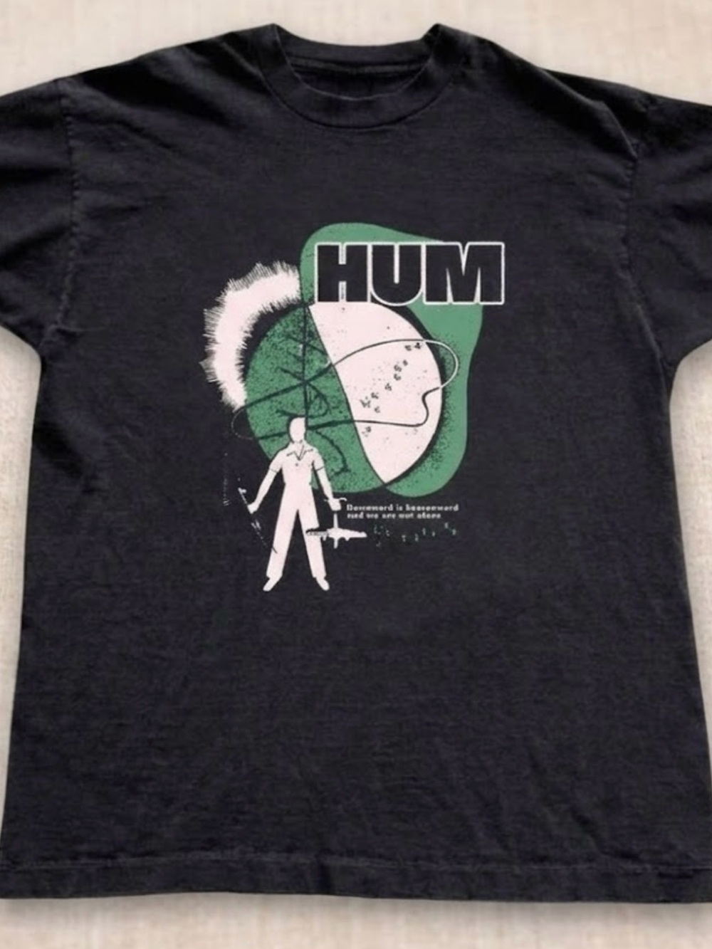 Gildan Black HUM Band Graphic Tee with Green and White Print
